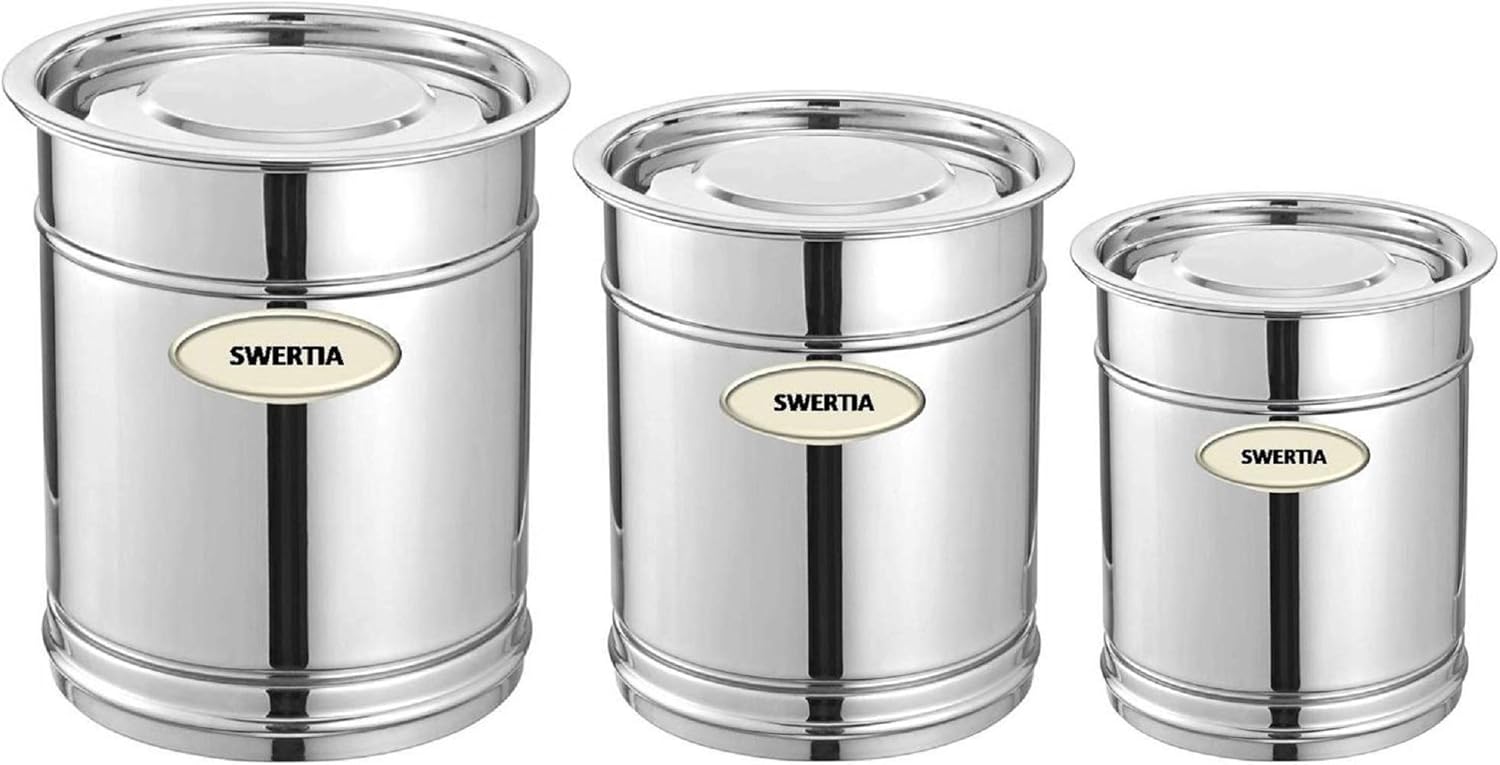 Buy SWERTIA Stainless Steel Storage Box Drum Tanki with Lid Set of 3