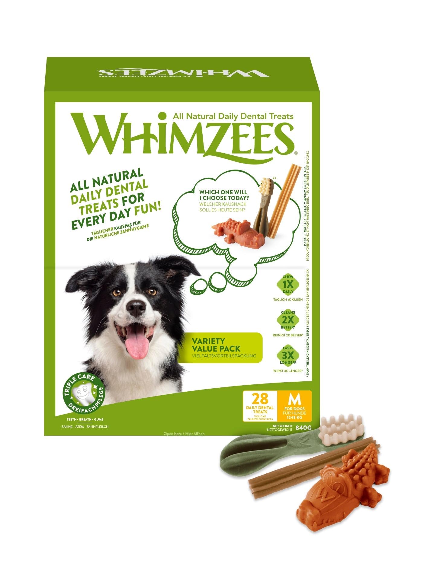 Whimzees Daily Dental Treats 28 pack for M dogs 12-18kg — image 1