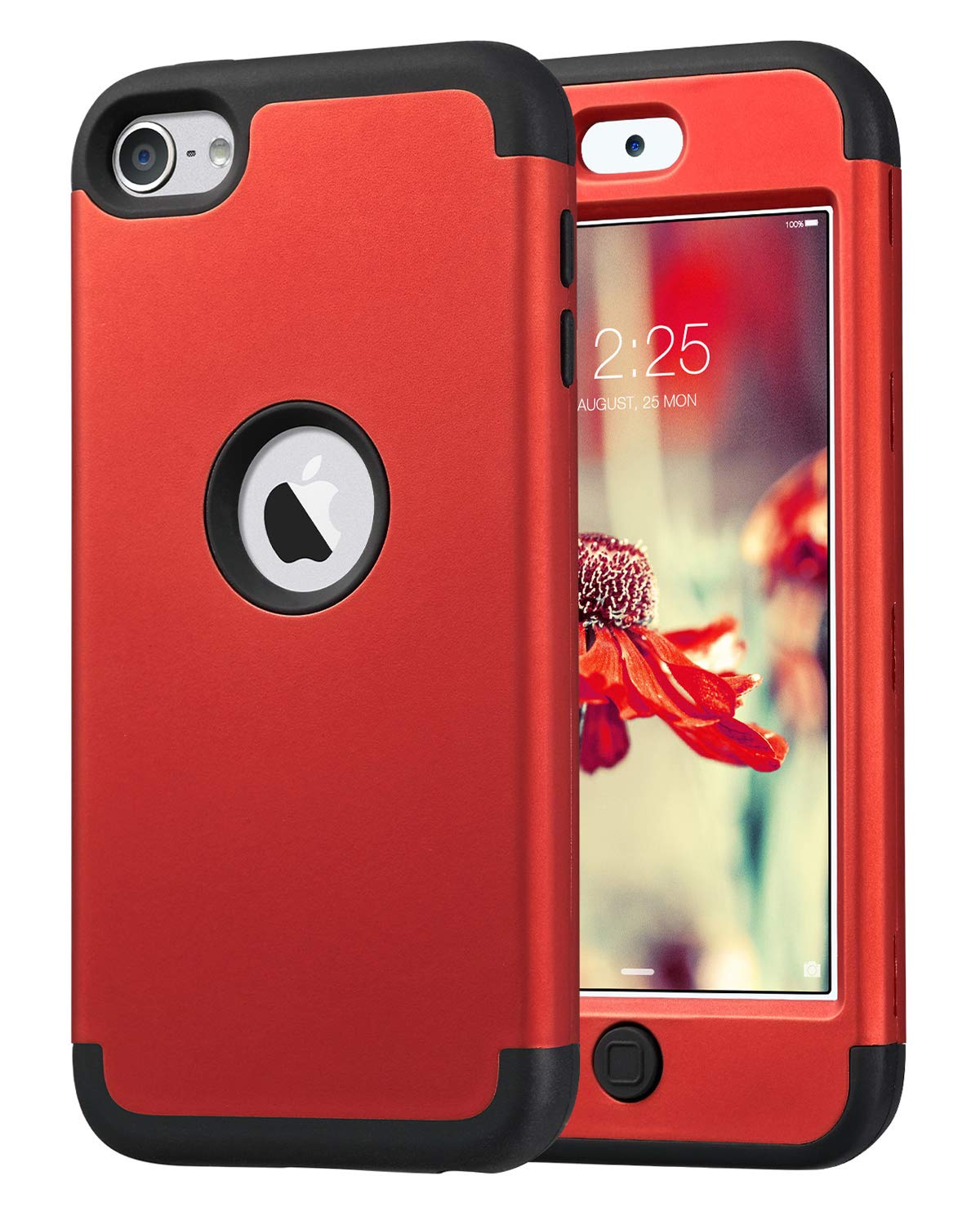 ULAK iPod 7 Case, iPod Touch 5/6 Case Hybrid 3 Layer Silicone Bumper Shockproof Hard Case Cover for Apple iPod Touch 5th/6th/7th Generation - Red