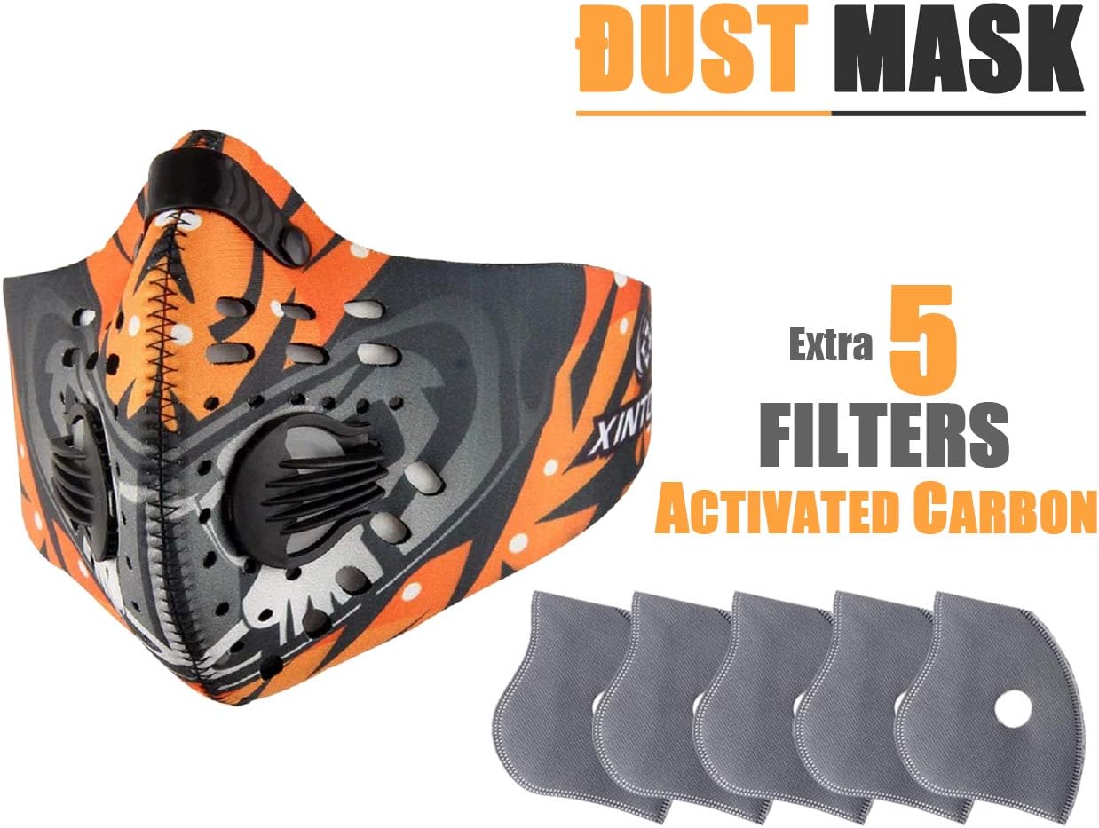 AOOKURTO Đust Mạsk with 5pcs Activated Carbon Filters Windproof Washable and Reusable Mạsk Motorcycle Bicycle Cycling Ski Half Facẹ Mạsk Outdoor Activities