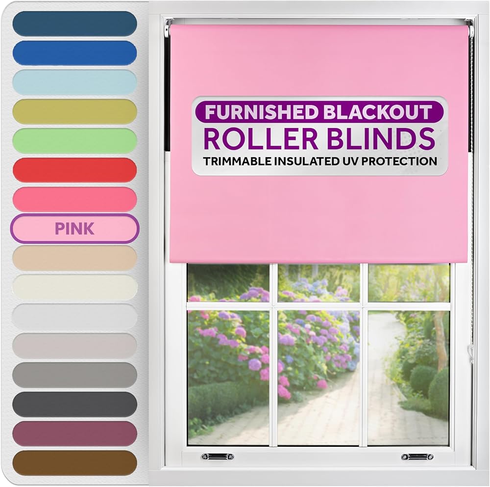 FURNISHED Roller Blinds Thermal Blackout Pink 200x210 cm Insulated UV