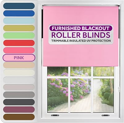 FURNISHED Pink Thermal Blackout Roller Blind 190x165 cm Child Safe Easy Fit