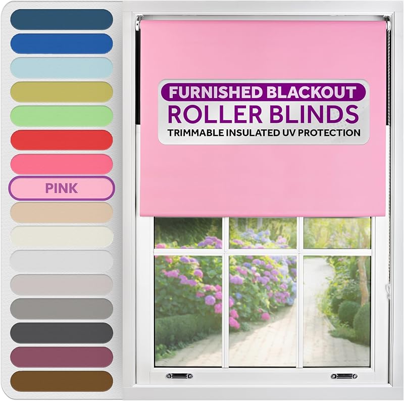 FURNISHED Roller Blinds Thermal Blackout Pink 200x210 cm Insulated UV