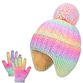 Kids Winter Hat Gloves Set, Girls Toddler Children Warm Beanie Hats and Mittens Cold Weather Set for Ages 3-8
