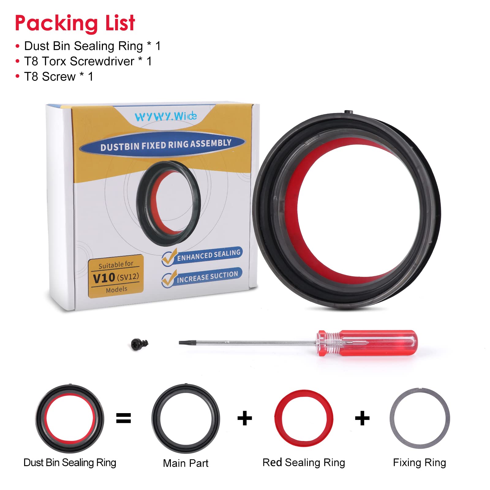 Dust Bin Top Fixed Sealing Ring Replacement Part Compatible with Dyson Cyclone V10 SV12 Vacuum Cleaner, Dust Bucket Dirt Cup Bin Parts Replacement Accessories