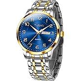 Taxau Stainless Steel Mens Watches with Day Date Quartz Analog Large Face Classic Watch Arabic Numerals Dress Luminous Rlojes para Hombres