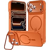 TOBOVON for iPhone 17 Pro Case 6.3'', Fits MagSafe, with Built-in Camera Ring Stand & Lens Protector, Translucent Matte Military-Grade Drop Protection Magnetic Cover, Orange