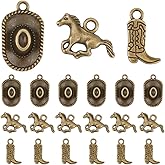 SUNNYCLUE 1 Box 90 Pcs Western Cowboy Charms Cowgirl Hat Charm Bulk Vintage Alloy Hats Boots Horses Metal Cowboys Tibetan Style Pendants for Jewelry Making DIY Crafts Necklace Bracelet Earrings