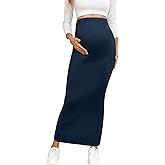 AISWI 2024 Maternity Adjustable Waist Rib Knit Maxi Skirt Over The Belly Stretchy Pregnancy Long Pencil Skirts