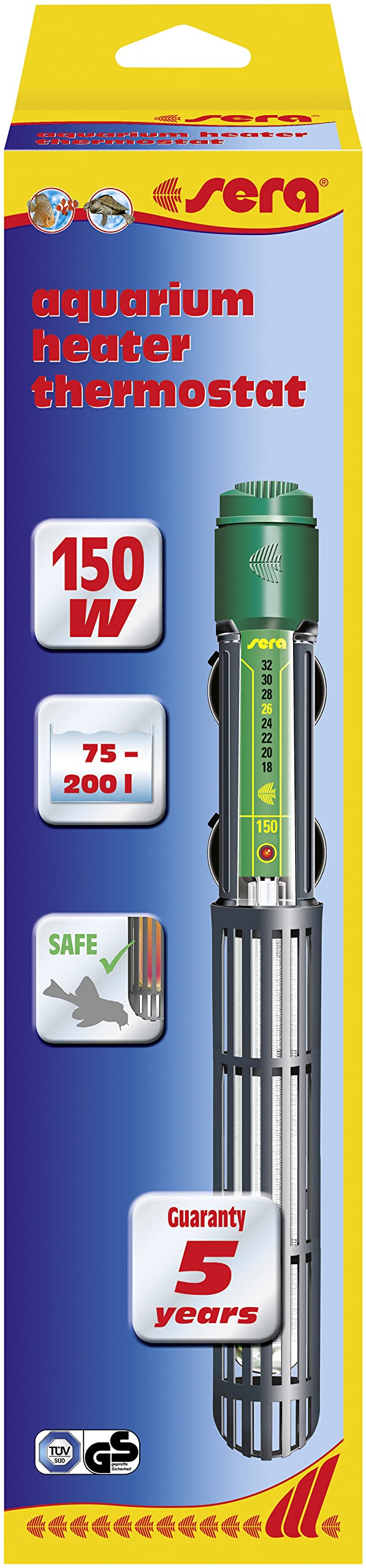 Sera Control Heater 150 W - Quality Heater with Shock-Resistant Quartz Glass, Precision Safety Circuit and Safety Protector