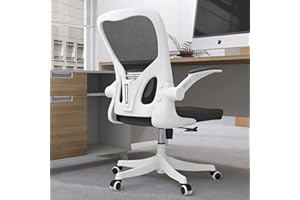 Monhey Office Chair - Ergonomic Office Chair with Lumbar Support & Flip Up Arms Home Office Desk Chairs Rockable High Back Swivel Computer Chair White Frame & Black Mesh Study Chair