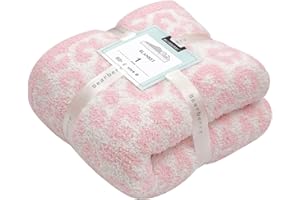 bearberry Fuzzy Leopard Knitted Throw Blanket Soft Cozy Warm Microfiber Blanket for Couch Sofa Bed Travel (Pink/Cream, 50"x60")