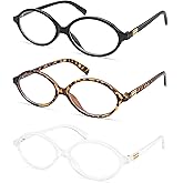 AMOMOMA Trendy Oval Reading Glasses for Women,Men Blue Light Blocking Computer Readers Retro Metal Frame AM6167