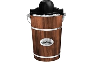 Elite Gourmet EIM949 Old Fashioned 6 Quart Vintage Walnut Wood Bucket, Electric Ice Cream Maker Machine Appalachian, Uses Ice
