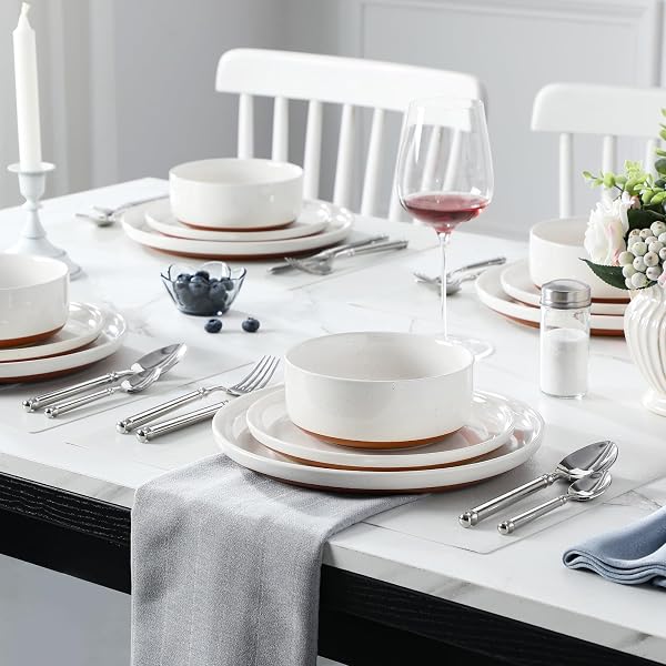 MALACASA PLATES AND BOWLS SETS, 12 PIECES MODERN STONEWARE DINNERWARE SET FOR 4 KITCHEN DINNER SET CERAMIC DISHWARE DISHES SET MICROWAVE AND DISHWASHER SAFE, WHITE, SERIES TARA