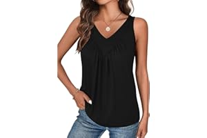 Bliwov Womens Summer Tops V Neck Ruched Cute Tank Tops Loose Fit Casual Sleeveless Beach Vacation Clothes for Woman Trendy
