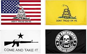KENPMA 4 Pieces Gadsden American Flag - 2nd Amendment Flag - Come and Take It Flag - Dont Tread On Me Flag 3x5 ft with Grommets - Printed Polyester - Indoor/Outdoor - Vibrant Colors - Fade Resistant
