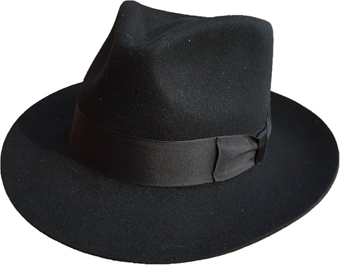 Classic Black Men's Wool Felt Godfather Gangster Mobster Gentleman