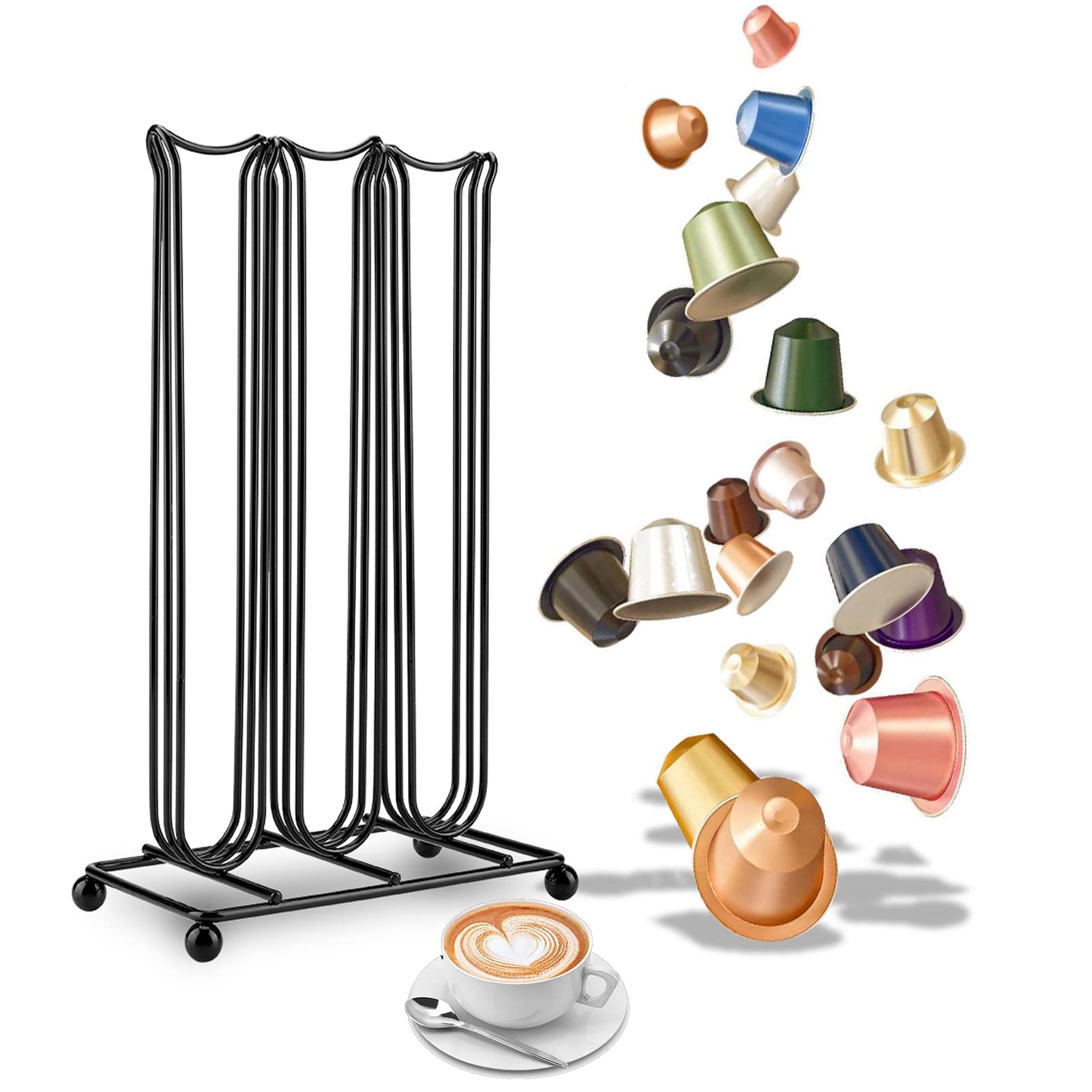 cigemay Black Coffee Pod Holder, Coffee Capsule Storage Rack, Capacity for 42 Coffee Capsules, for Modern Restaurant, Home, Office, Coffee shops