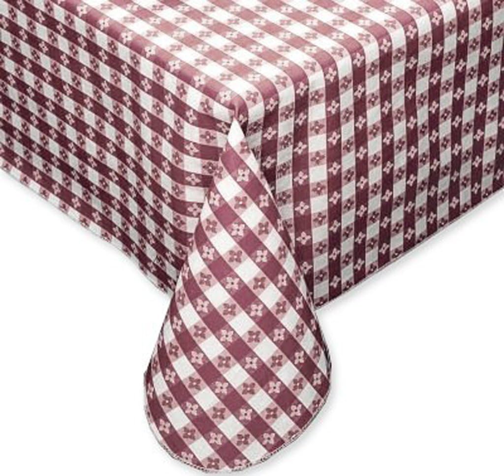 Fairfax Collection Tavern Check Classic Restaurant Quality Flannel Back Vinyl Tablecloth, 70-Inch Round, Burgundy & White