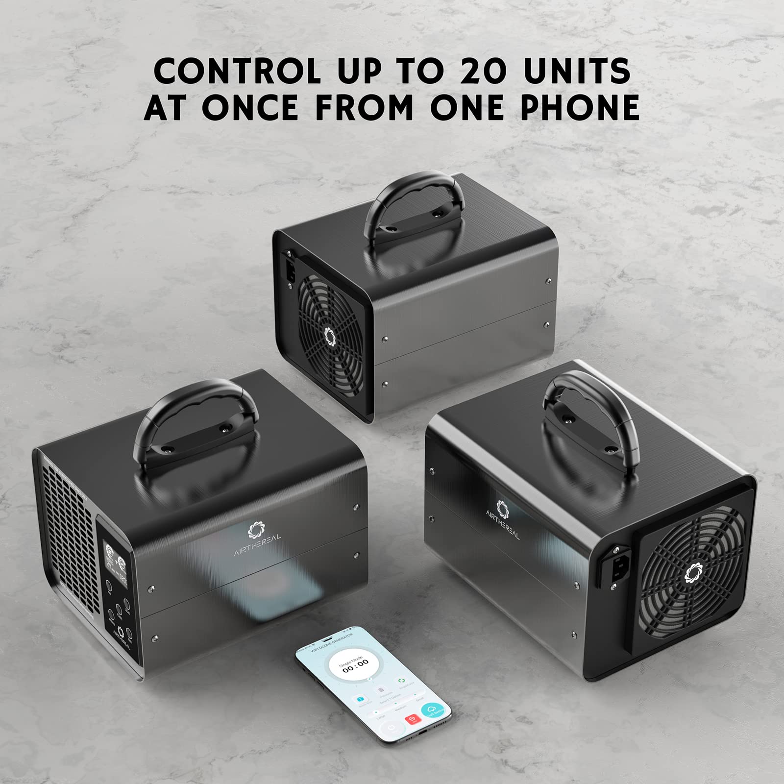 Airthereal MA10K-PRO SMART WiFi Ozone Generator - High Ozone Output Capacity Ozonator- Odor Remover, Deodorizer, Sterilizer - Adjustable Output and Timer Settings for Any Size Room - Black