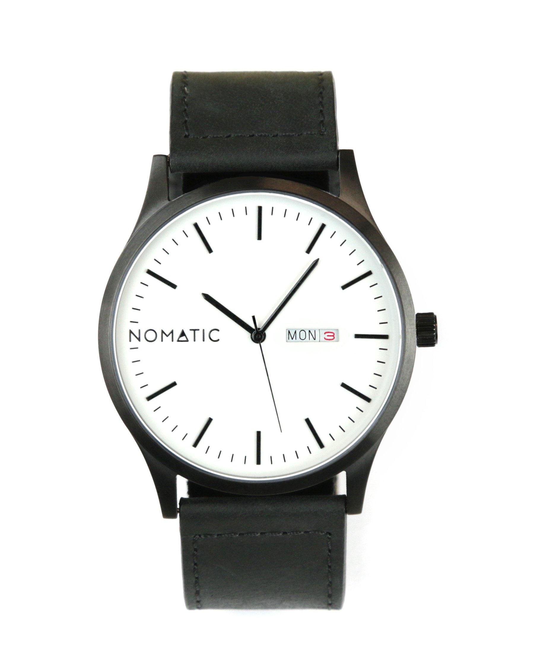 The Nomatic Leather Band Water Resistant Watch - White and Black