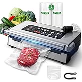 95Kpa Vacuum Sealer Machine,Upgraded Commercial Food Vacuum Sealer, 14-in-1 Functions & Double Heat Seal, Stainless Steel, Large Icons,130W Dual Pumps(25L/Min Suction), Widened Easy-Lock Handle