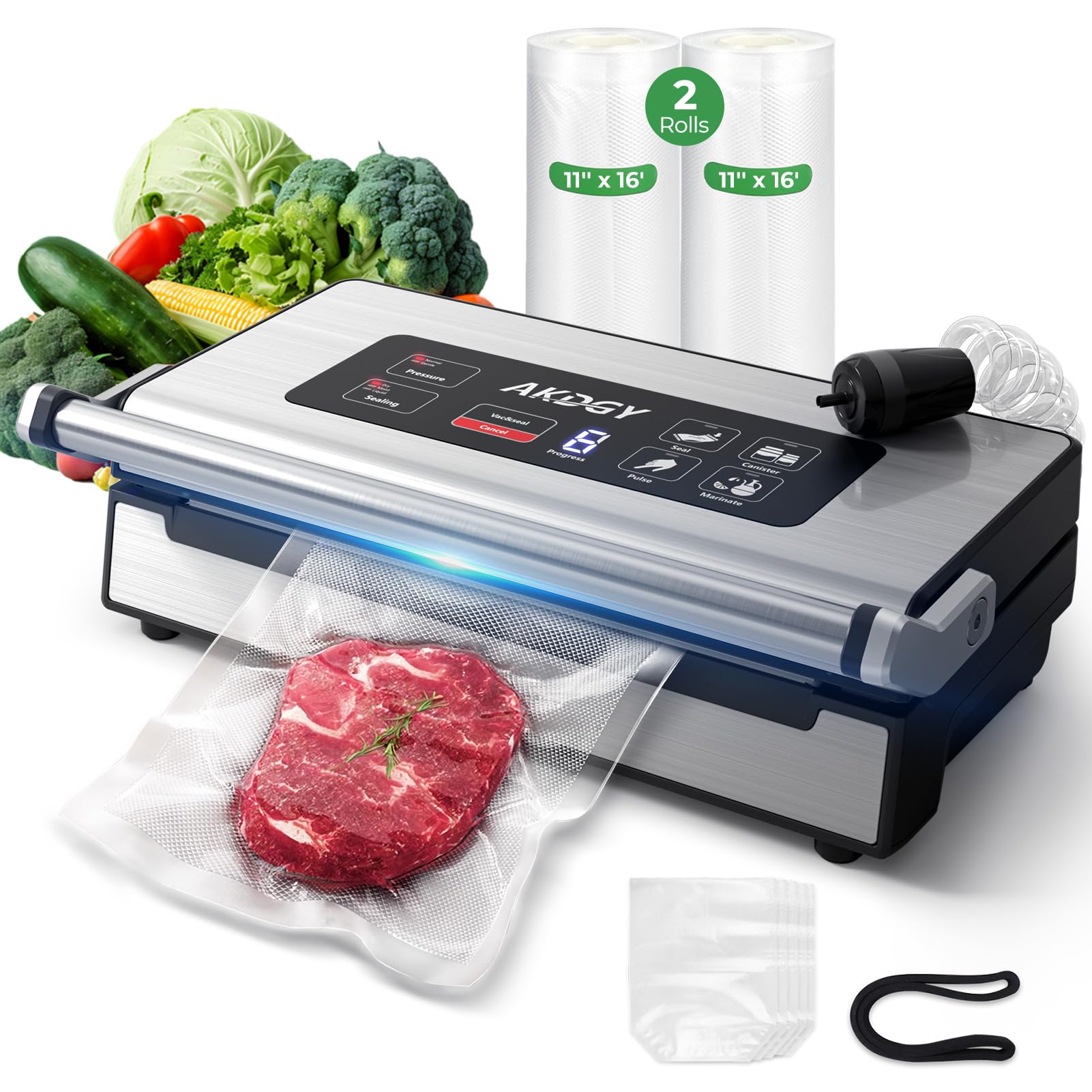 Photo 1 of 95Kpa Vacuum Sealer Machine?Upgraded Commercial Food Vacuum Sealer, 14-in-1 Functions & Double Heat Seal, Stainless Steel, Large Icons,130W Dual Pumps(25L/Min Suction), Widened Easy-Lock Handle
