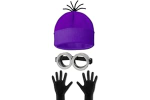 HEYFIZZ 3 Pcs Halloween Costume Accessories Adult,Purple Beanie/Goggles Glasses/Gloves for Women Men Cosplay Party Set