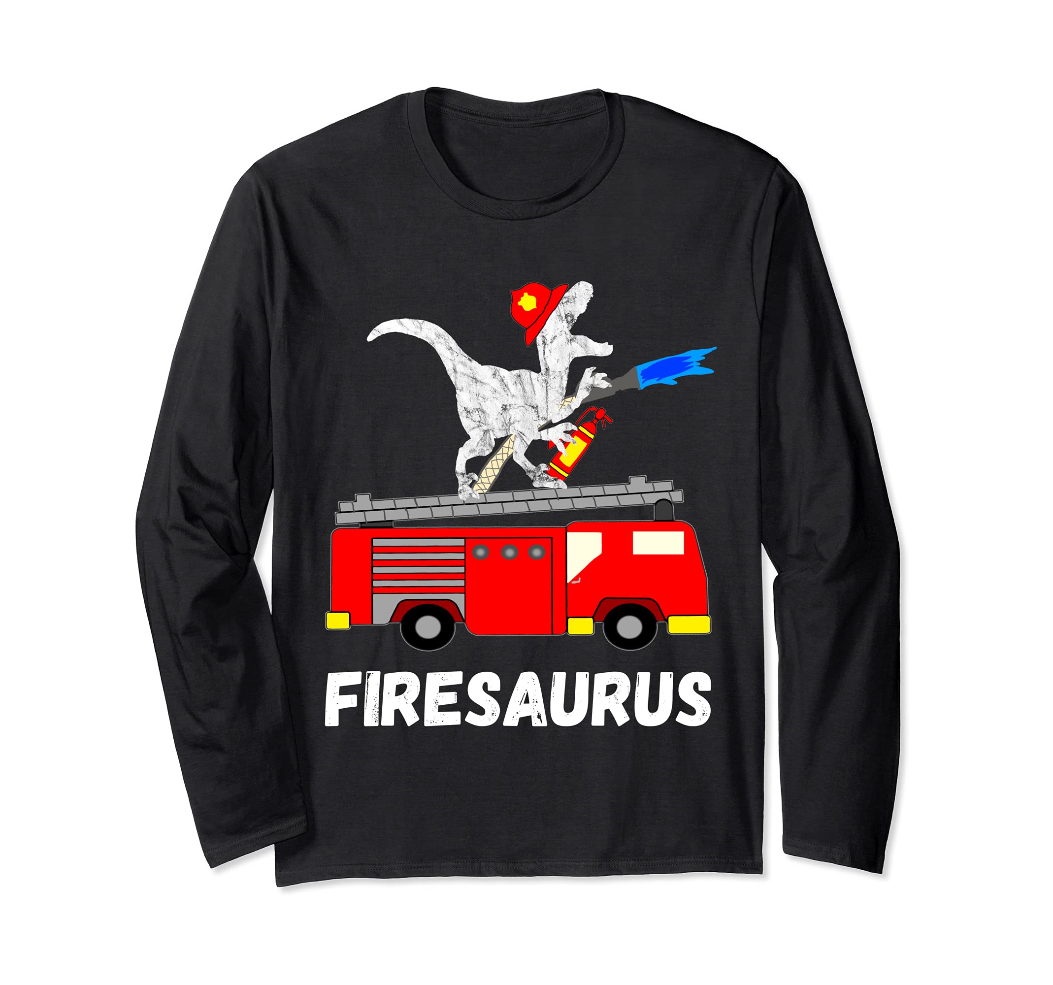 Fire Fighter Dinosaur Firetruck Dino Fireman T-Rex Long Sleeve T-Shirt