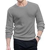 KUYIGO Men's Knit Sweaters Crewneck Long Sleeve Pullover Classic Soft Lightweight Quilted Textured Sweater Tops