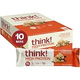 think! High Protein Bar, High Fiber, Peanut Butter Chocolate Chunk, 10ct | 20g Protein Per Bar, Gluten Free, High Fiber, No Added Sugar, 1g Sugar Per Bar, Delicious Peanut Butter Chocolate Flavor