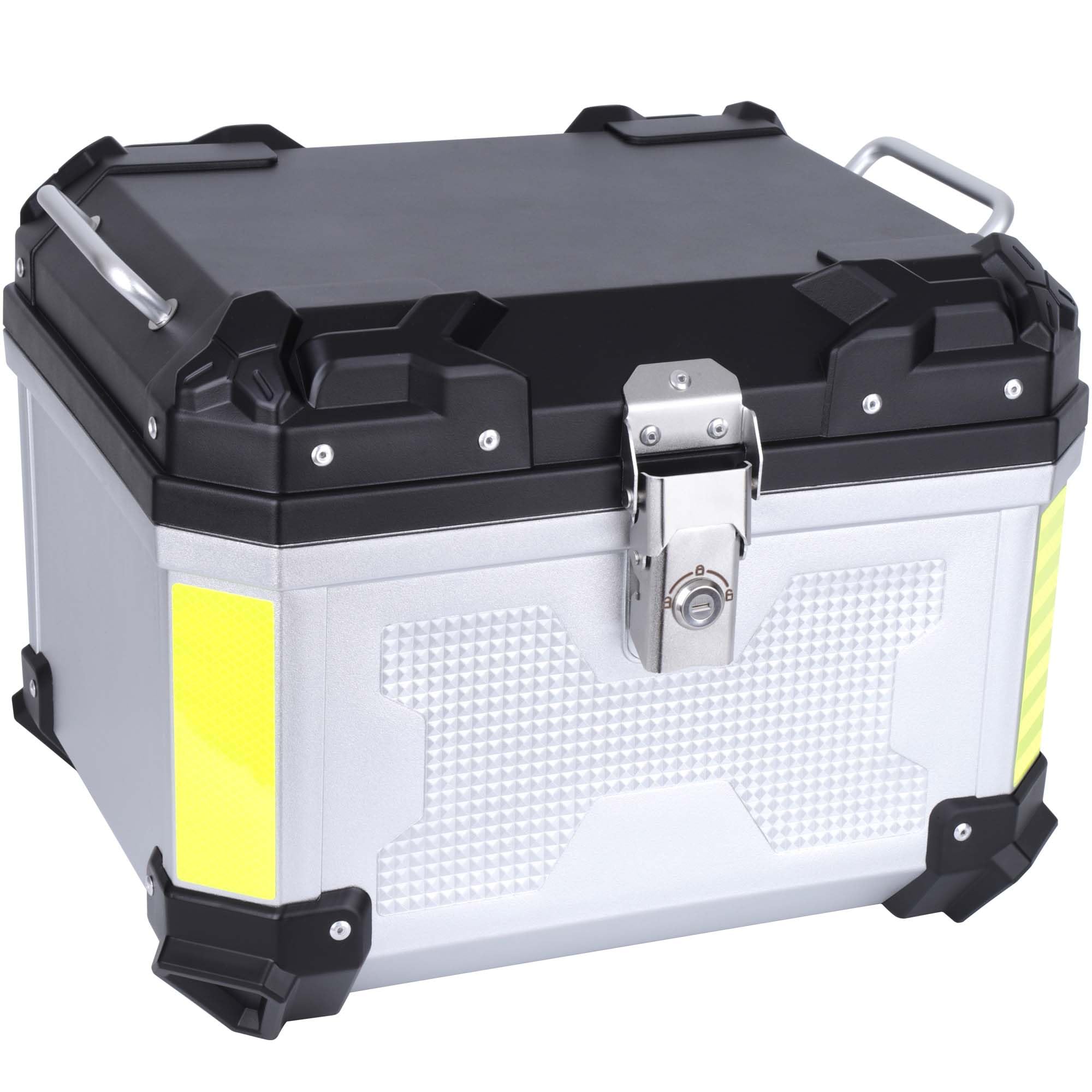 Photo 1 of Motorcycle Top Case 45L Trunk Tail Box Bag Aluminum alloy handle With Leather Lining Anti-Theft With Lock And Back Cushion Waterproof Dustproof Easy Installation With Universal Bracket Silver