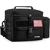 JOYHILL Tactical Lunch Box for Men, Insulated Lunch Bag with Detachable Bottle Pouch Holder, Large Durable Thermal Cooler Bag for Adult, Leakproof Bag for Work, Camping, Picnic, Black,13 L/18 Can