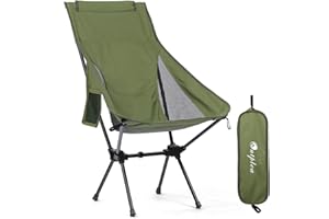 Outplea Folding Camping Chair with Side Pocket for Adults, Lightweight Portable High Back Lawn Chair, Collapsible Backpacking