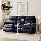Bravich Black Bonded Leather 3 Seater Reclining Sofa Couch Armrest Footrest view 3