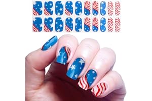 YIZHUO Patriotic Semi-Cured Gel Nail Strips Kit - 4th of July Nail Art Designs with 20 Salon-Quality Stickers, Easy DIY Manicure at Home (UV/LED Lamp Required)