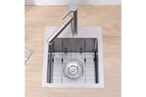 VC CUCINE VCCUCINE Bar Sink Drop in,13x15 Inch Topmount RV Small Kitchen Wet Bar Prep Sink,Handmade Stainless Steel,Outdoor Single Bowl,Brushed Nickel with Accessories