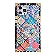 YonMeet Retro Blue Ray Phone Cases for iPhone 12 case 12 Pro with Holder Ring Indian Hippie Bohemian Psychedelic Peacock Mandala Protective Shockproof Rectangle Cover -Pattern2