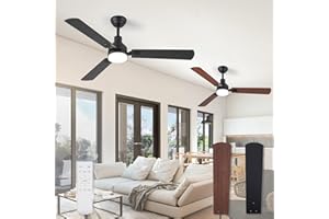 ZMISHIBO 2 Pack 52 Inch Ceiling Fan With Light Remote Control, 3 Blades LED Indoor And Outdoor Ceiling Fans, Quiet Reversible DC Motor, Dual Finish Blades (Modern Black & Farmhouse Walnut)
