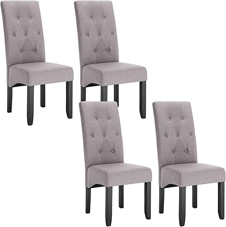 Woltu 4 X Chaises De Salle à Manger Assise En Lin Et Jambe En Bois Massifchaises De Cuisine Gris Clair Bh106hgr 4