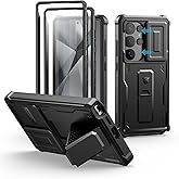 Dexnor for Samsung Galaxy S25 Ultra Case with Built-in Slide Camera Cover & Screen Protector & Kickstand, Heavy-Duty Shockproof Rugged Case Full-Body Bumper Cover for Galaxy S25 Ultra(2025),Black