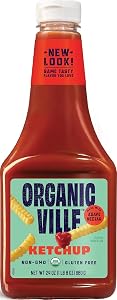 Organicville Organic Ketchup - Tomato Ketchup, Gluten Free, Non-GMO, Vegan, USDA Organic, Made with Agave Nectar, Plant-Based