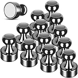 FINDMAG Refrigerator Magnets 16 Pack Black Strong Holders for Photos Notes