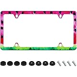 Watermelon License Plate Frame Fruit Cartoon License Plate Holder Stainless Steel Rust-Proof Auto Parts Decoration with Screw