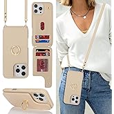 Lipvina for iPhone 16 Pro Max Case with Card Holder and Strap for Women,Crossbody Lanyard,Ring Stand,Snap Clasp,Cute Phone Wallet Cases 6.9 inch(Beige)