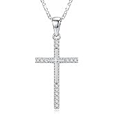 Werupec 14K White Gold Cross Necklace for Women, Double-Sided Dainty Cross Pendant Necklace for Womens Elegant Faith Jewelry, Valentine’s Day Gift for Wife or Girlfriend or Mom