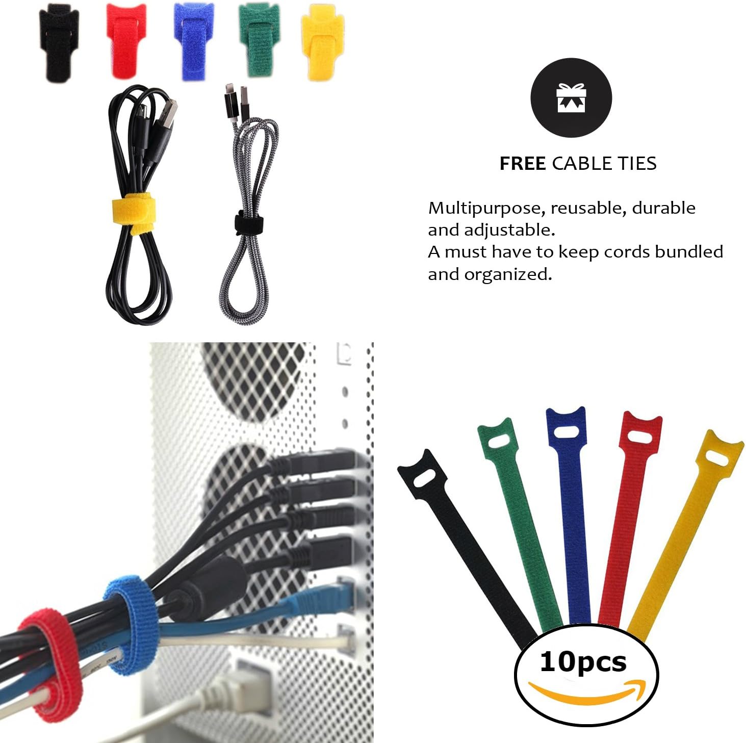 ProMaster New Design Premium 120" Cable Management Free Zip Ties, Best Organizer Wire Hider Protector for Desk TV PC Home Theater, DIY Adjustable Black-White Neoprene Cord Sleeves: Home Improvement