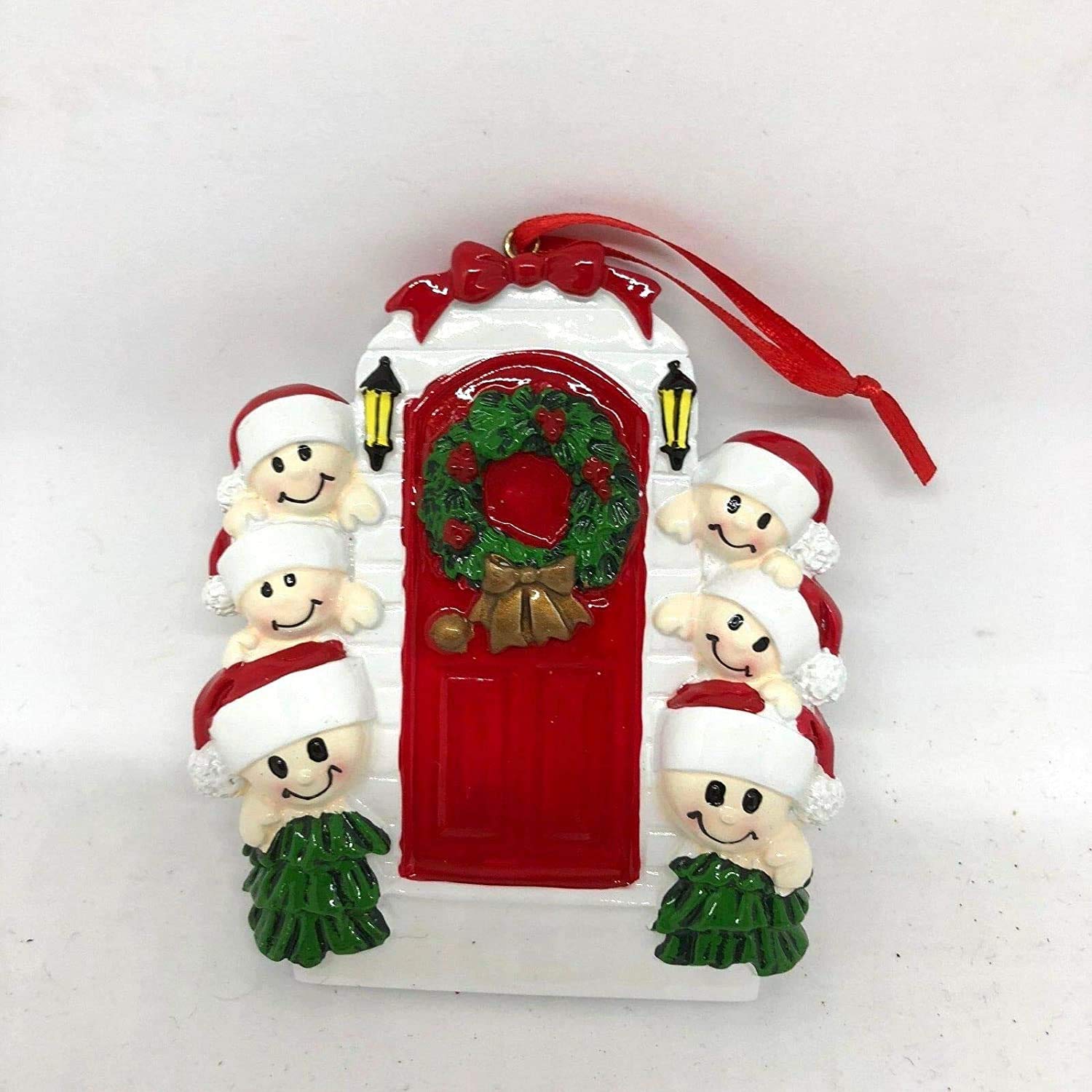 Royal County Personalise Your Own Resin Christmas Tree Hanging Decorations - Family behind door of 6
