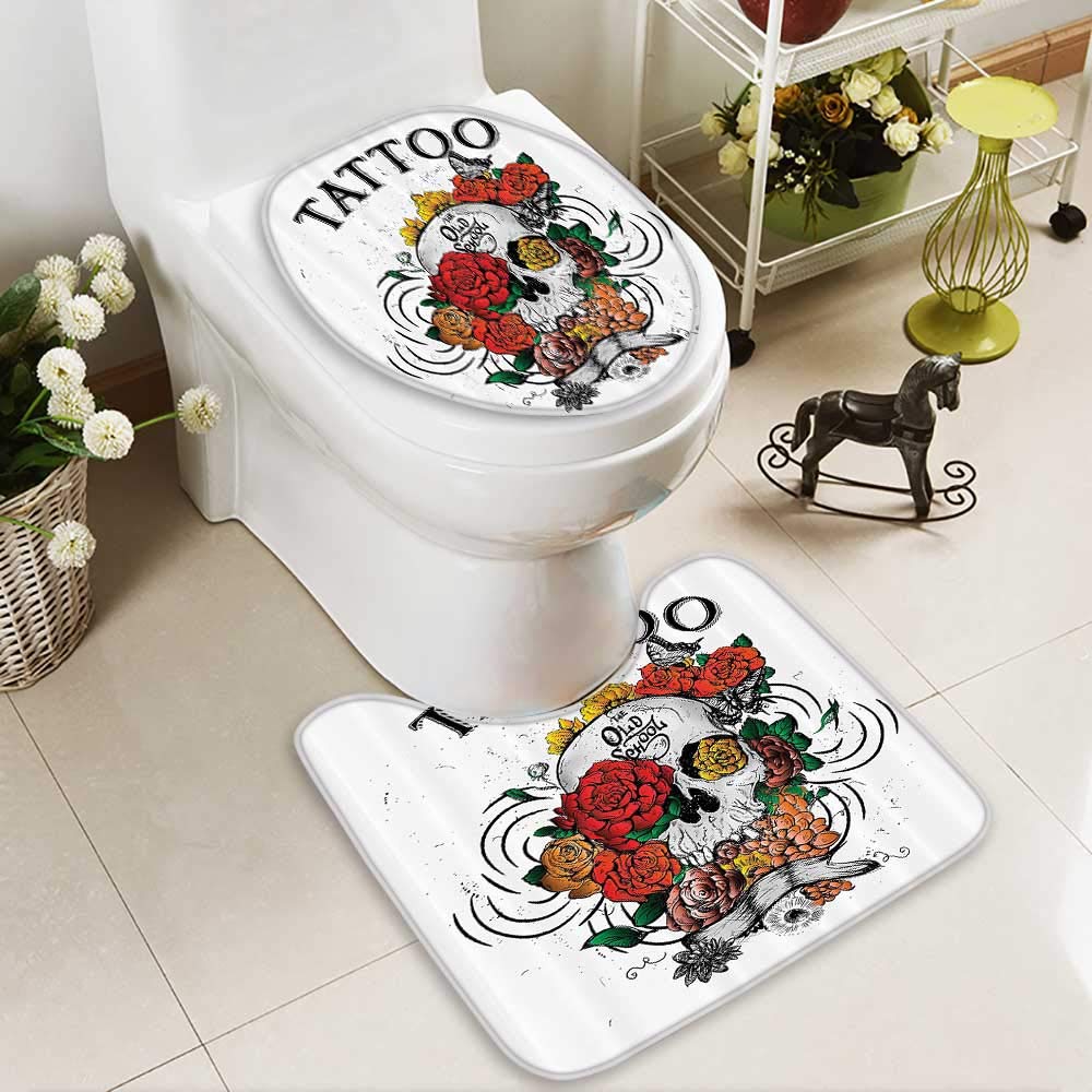 Muyindo Toilet carpet floor mat Skull and Blossoms Butterflies